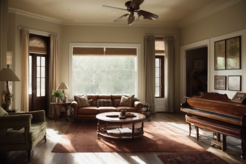 Dallas home interior with visible sunlight and fading furniture