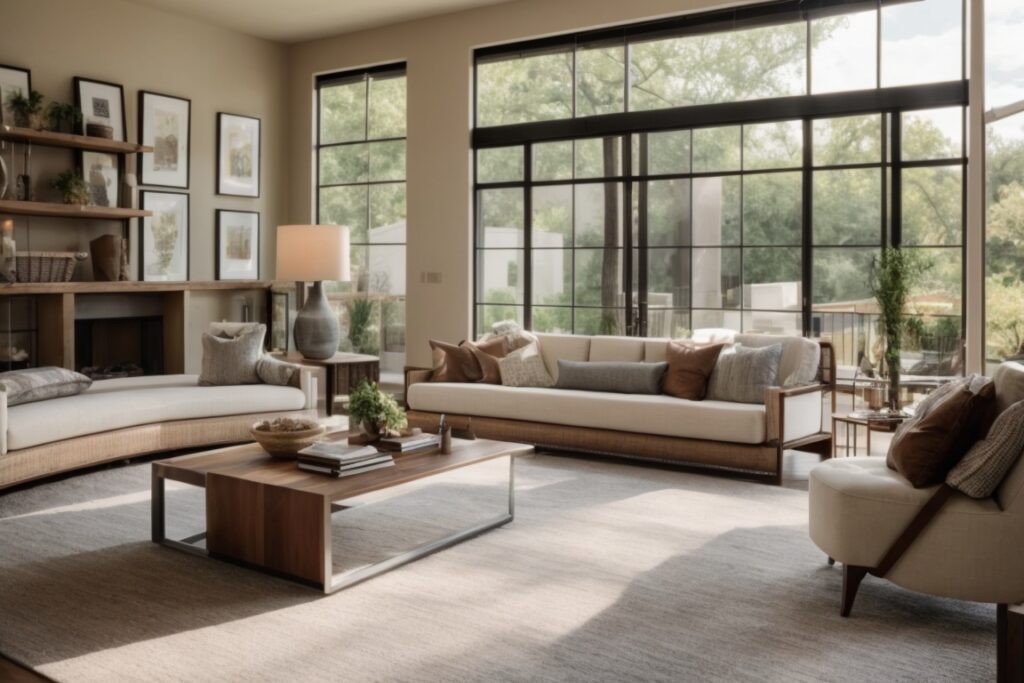 Dallas home interior with heat control window film, showing a cooler, comfortable living space