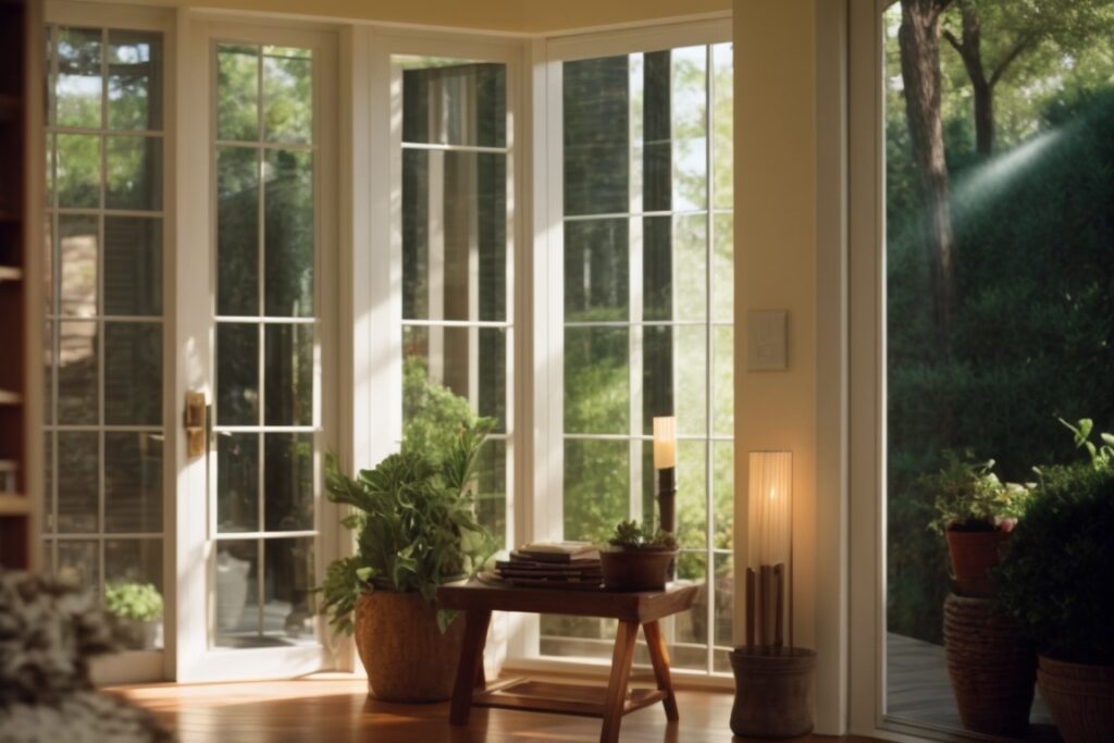 Dallas home with energy saving window film, sun reflecting off glass