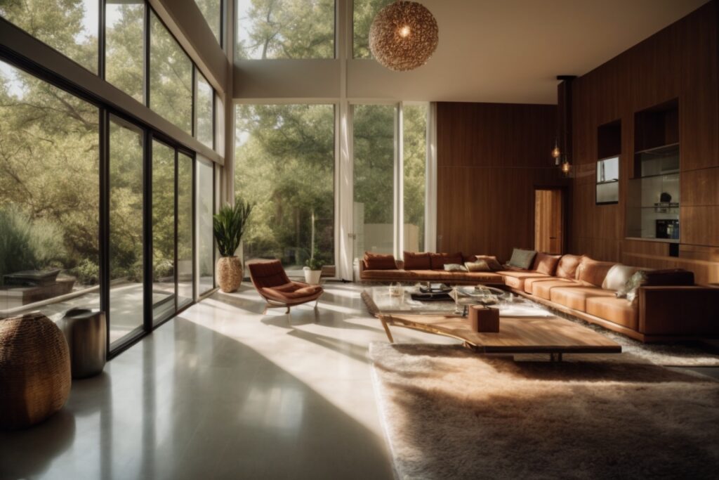 Dallas home with heat reduction window film, interior sunlight filtered through windows