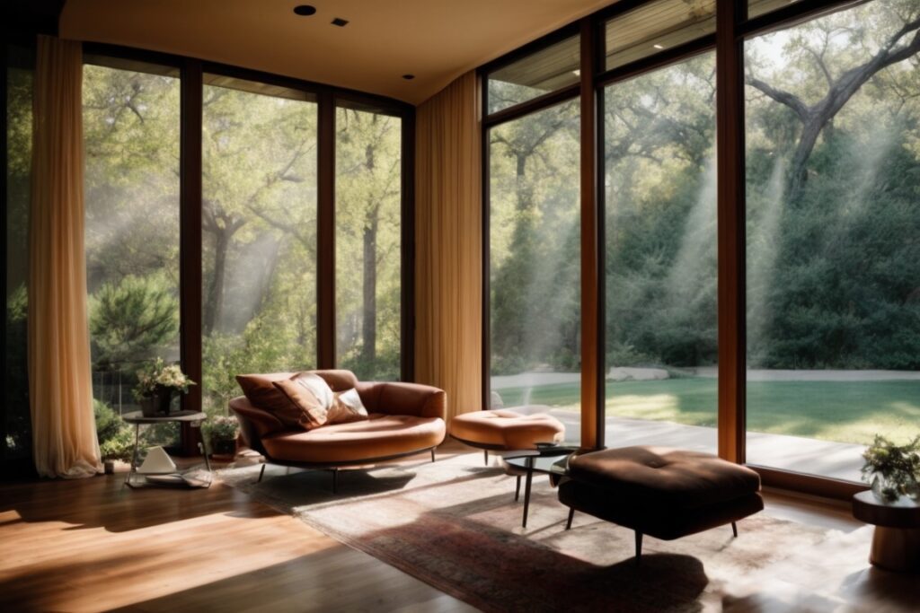 Dallas home with spectrally selective window film, interior view showing reduced sunlight