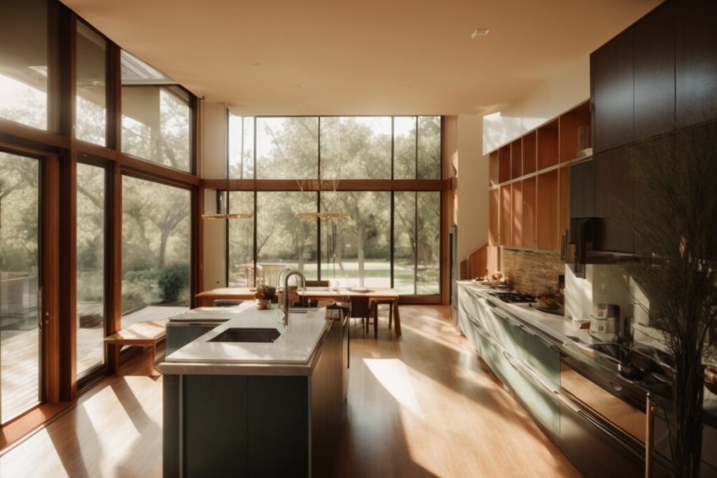 Dallas home interior with sun shining through tinted windows