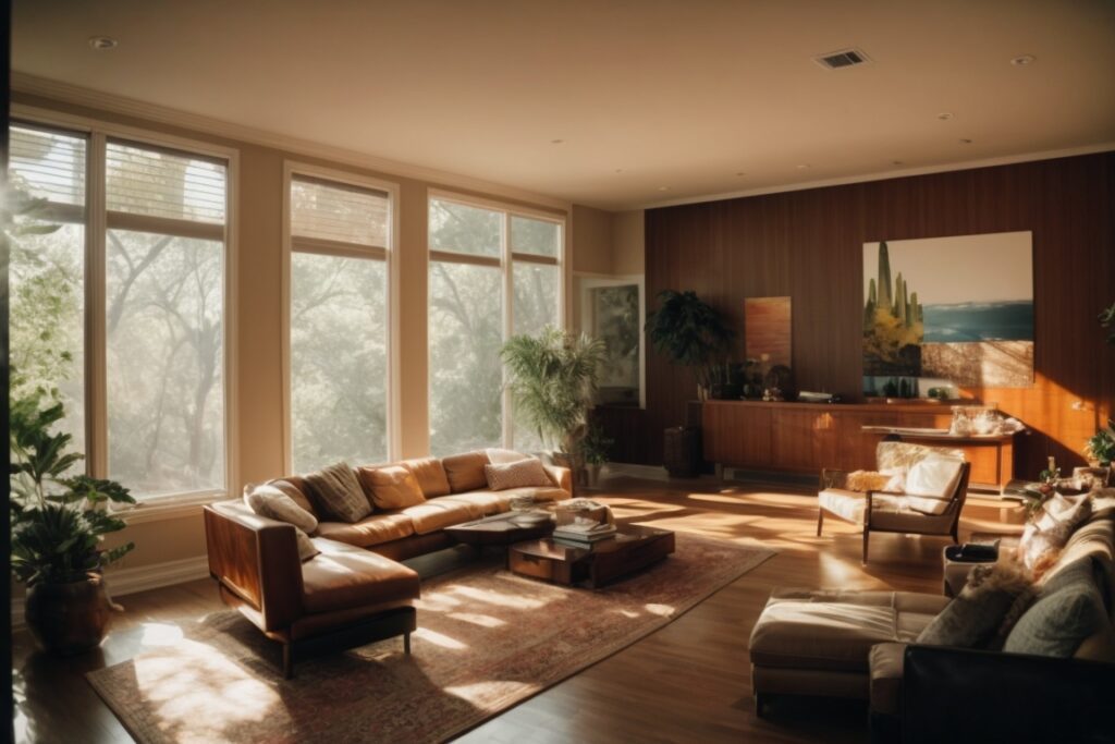 Dallas home interior with visible sun glare and heat through windows before film installation