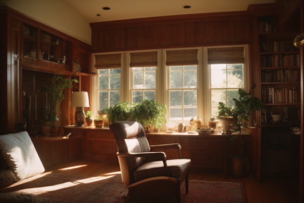 Dallas home interior with sunlight causing glare on a computer screen