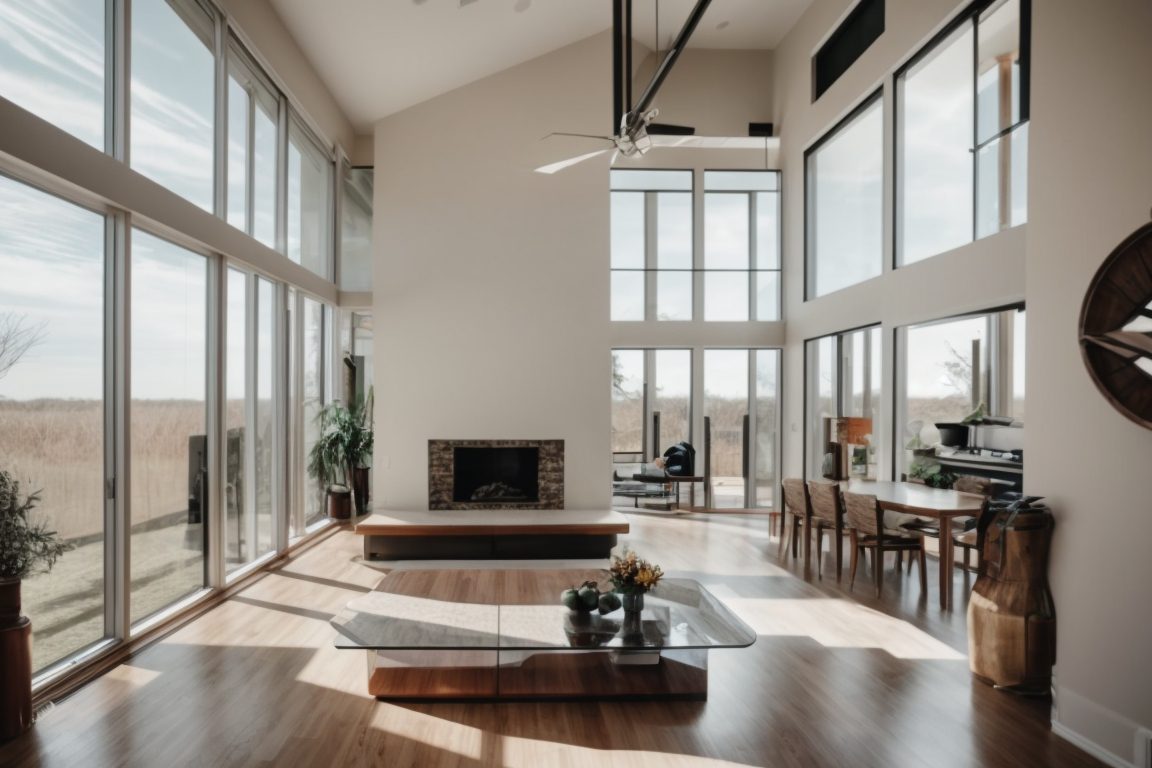 Interior of a Dallas home with visible climate control window film