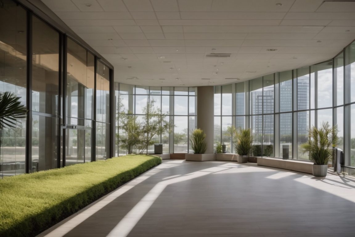Dallas commercial building interior with natural light and branded window films