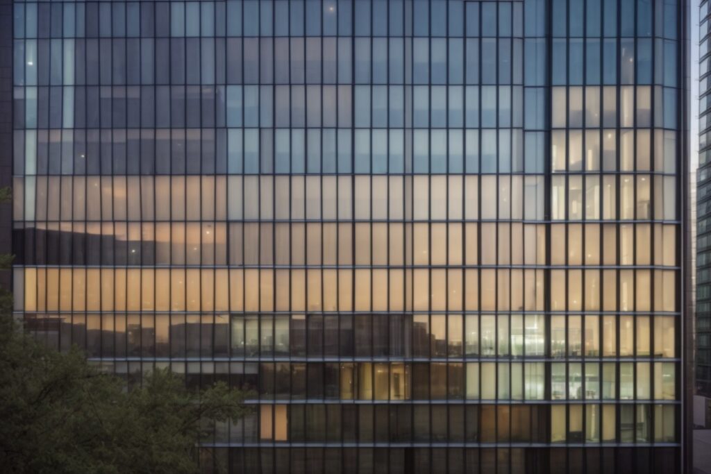 Dallas building with solar rejection window film, eco-friendly design