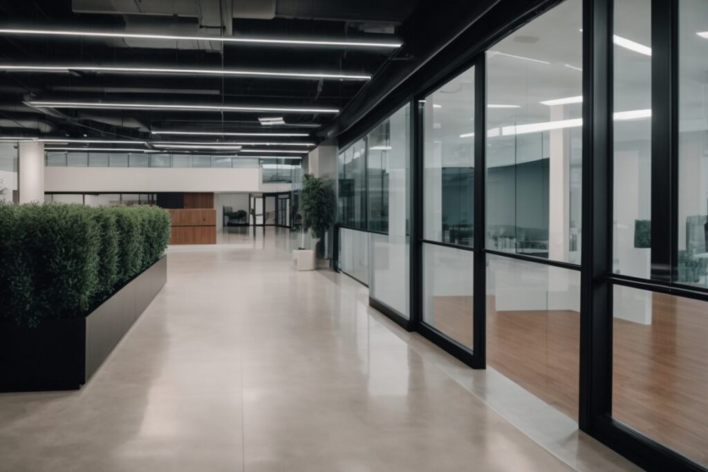 commercial space in Dallas with decorative window tint film, elegant and modern interior