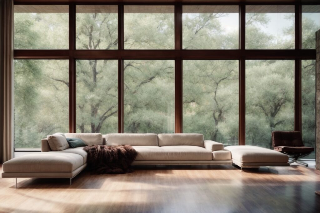Dallas home interior with frosted glass windows for privacy