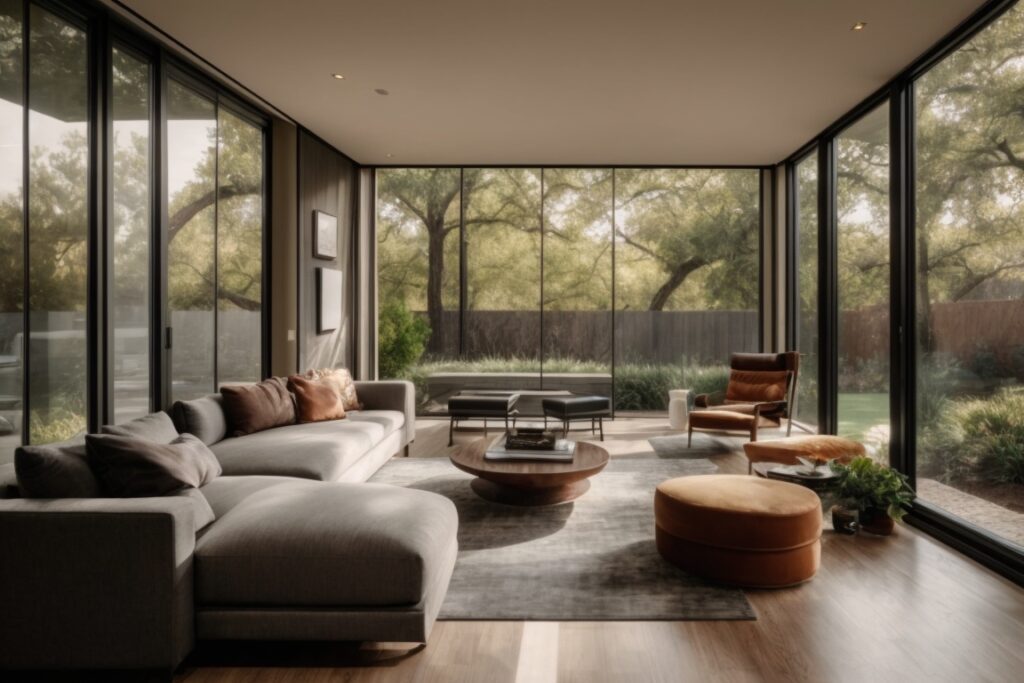Dallas home with opaque windows enhancing privacy and aesthetics