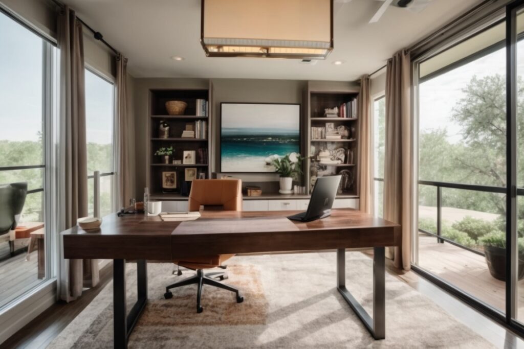 interior home office in Dallas with clear energy-efficient window film