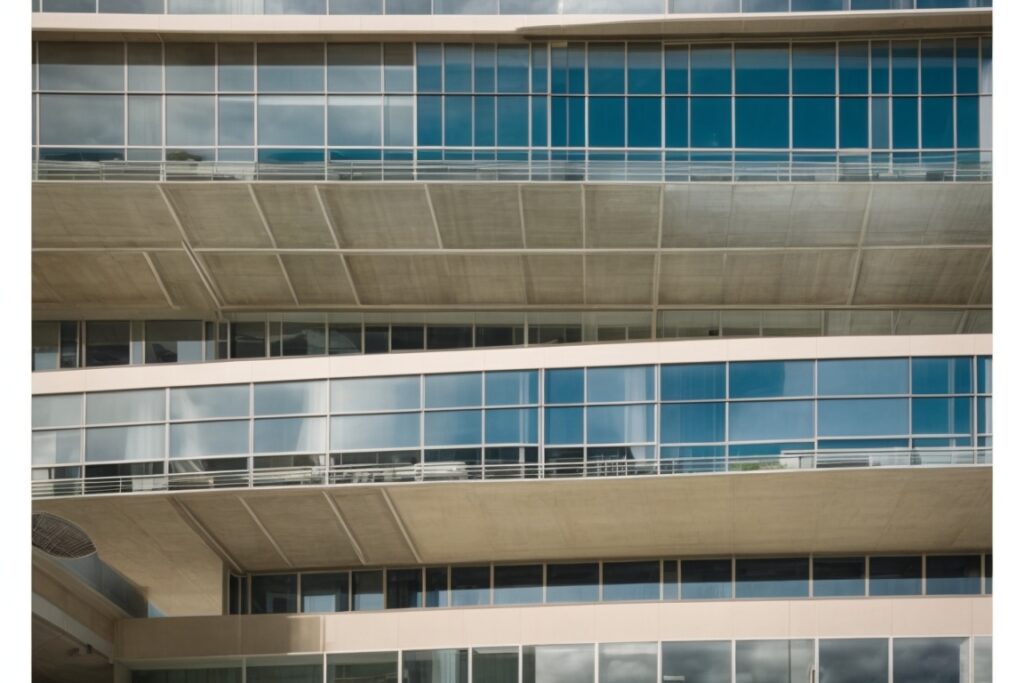 Modern Dallas building with solar control window films