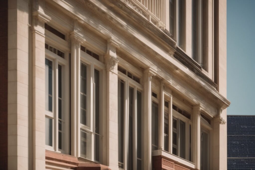 Historic Dallas building with energy-efficient solar window film